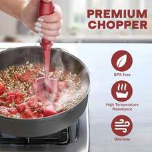 Meat Chopper, Upgrade Hamburger Smasher, Premium Heat Resistant Meat Masher For Ground Beef, Ground Turkey And More, Non Stick Mix Grinder-Red - Red - View 4