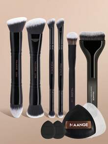 MAANGE 1/2/6件套专业双头化妆刷套装，质地柔软，多功能化妆工具，带纸盒，包括散粉刷、腮红刷、遮瑕刷、晕染刷、粉底刷、轮廓刷、眼影刷、化妆海绵，温和亲肤，适合所有肤质，是日常使用和旅行的理想之选，也是送给女性和女孩的绝佳礼物。 - 黑色 - 查看 2