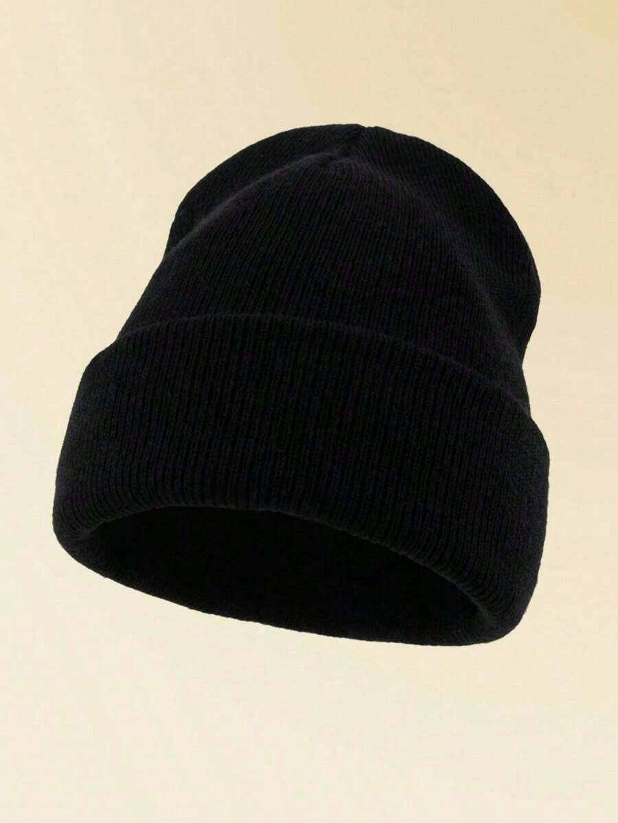 A Unisex Outdoor Warm Solid Color Knitted Hat, A Versatile Autumn Item Suitable For Everyday Wear - 黑色 - 查看 1