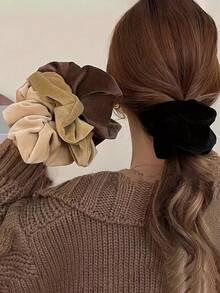 4 piezas Accesorios para el cabello de mujer de terciopelo para otoño/invierno, scrunchies elegantes y minimalistas de alta gama para uso diario, accesorios de viaje, sujetadores de coleta, bandas elásticas para el cabello, cuerda para el cabello, festival, cumpleaños - Multicolor - Ver 4