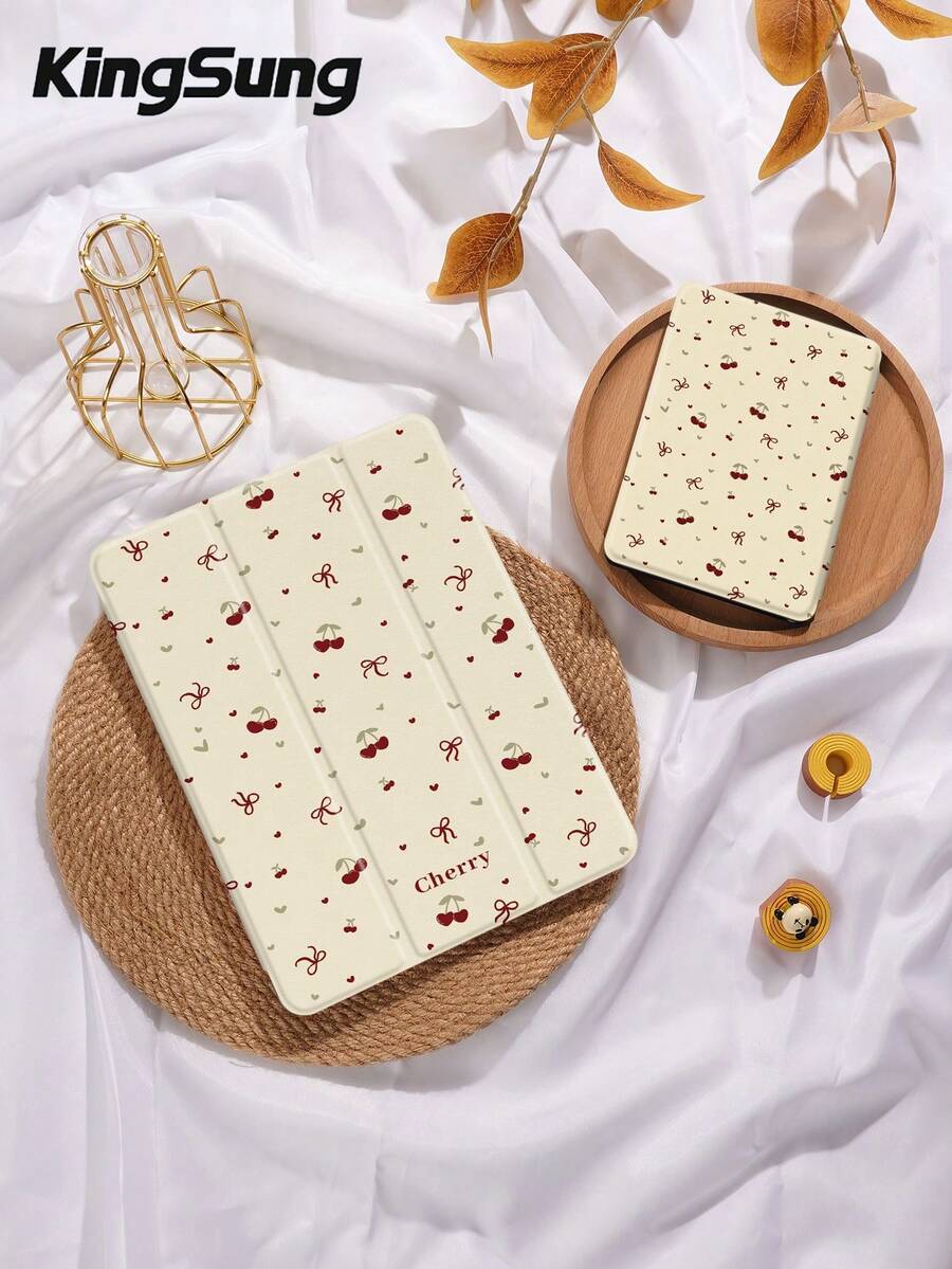 Kingsung 心形樱桃蝴蝶结图案平板电脑保护套，兼容 iPad 9.7/10.2/10.5/10.9/12.9/Pro 11（第十代），兼容三星 Galaxy Tab S6 Lite 10.4 英寸，兼容 Kindle Paperwhite 第十二代（2024 年款），Kindle（第十一代）（2022 年发布），克拉拉色，柔软防摔保护，智能支架/自动唤醒/睡眠功能