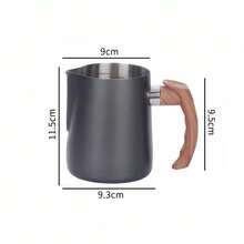 Coffee Milk Frothing Pitcher Jug Precision Scale 304 Stainless Steel Wood Grain Handle Measuring Cup High Quality CoffeeUtensils - Silver - View 9