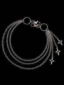 1pc Minimalist Fashion Four-Pointed Star Pendant Iron Chain Necklace, Personalized Body Chain For Men, Casual Jeans Outfit Chain, Decorative Chain For Women And Men - Silver - View 4