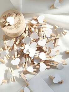 50pcs White Heart-Shaped Wooden Photo Clips - Wooden Photo Paper Clips, Postcard Clips, Mini Decorative Clips Suitable For Crafts, Home Decor, Weddings, And Parties, Perfect For Displaying Photos And Decorations - View 4