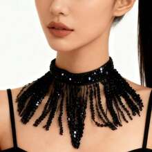 Belly Dance Sequin Fringe Choker Necklace Women Sparkly Tassel Collar Oriental Dance Performance Accessory DS Nightclub Stage Show Costume Jewelry (Multiple Colors Available) - Multicolor - View 15