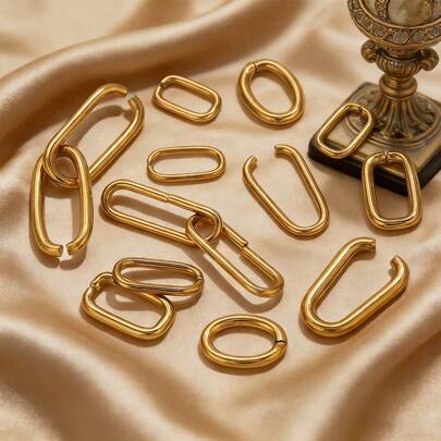 20-Piece Set Of Stainless Steel 18K Gold-Plated Minimalist Multi-Size Oval Open U-Shaped Polished Heart-Shaped Connectors For Handmade DIY Pendant Jewelry Making