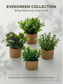1/3件装人造藤编盆栽，塑料迷你仿真植物，家居厨房派对花园小型桌面装饰 - 綠色 - 查看 1