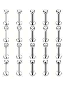 20pcs 16G Stainless Steel Lip Rings, Nose Rings, Cartilage Earrings, Tragus Earrings, Unisex Piercing Jewelry, 8mm - Silver - View 1