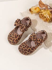 1双豹纹蝴蝶结公主风女童乐福鞋，女童平底鞋，百搭时尚，漂亮公主鞋，软底舒适 - 棕色 - 查看 5