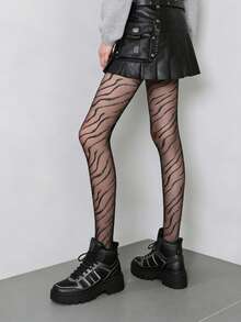 1 đôi quần tất mỏng, bóng bẩy họa tiết sọc ngựa vằn dành cho nữ, thích hợp cho mùa xuân/hè, kiểu dáng Gothic Y2K thời thượng cho lễ hội và những buổi tối đi chơi. - Nhiều màu - Xem 4