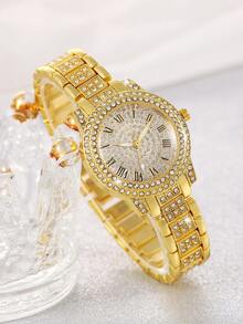 6件套女士经典商务奢华钻石石英表套装，包含项链、手链、戒指、耳环，适合派对、家庭聚会、庆典、毕业典礼等场合，是完美的生日/节日礼物、母亲节礼物和毕业礼物。 - 彩色 - 查看 3