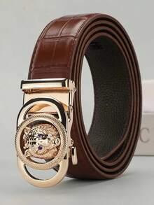Men's Automatic Buckle Genuine Leather Belt, Classic Letter Design - Multicolor - View 7