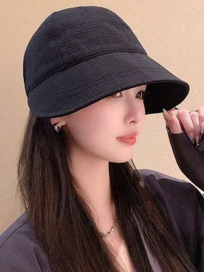 1件/套 韩版时尚遮阳帽，百搭ins风女士防晒帽，可调节华夫格纹休闲渔夫帽，适合大头围小脸型，新款夏季休闲渔夫帽，防晒，纯色