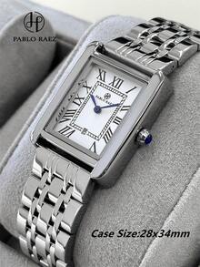 Pablo Raez Original Charming Classic Unisex Wristwatch Stainless Steel Couple Watch Silver Non-Fading AAA Quality Premium Couple Watch Luxury New Design Fashion Watch Elegant Vintage Square Fashion Wristwatch Roman Numeral White Dial With Date Display Girls Popular Square Quartz Watch 50m Waterproof Solid Steel Band Butterfly Clasp Casual Cute Women's Watch Suitable For Teacher Girlfriend Mother Gift Daily/Work/Party Decoration Birthday Graduation Wedding Gift - Silver - View 5
