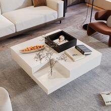 Mesa de centro moderna / Mesa de centro gris hormigón / Mesa rectangular para salón con almacenamiento / Robusta y duradera / Adecuada para salones y oficinas, 72 x 72 x 30 cm - Blanco - Ver 4