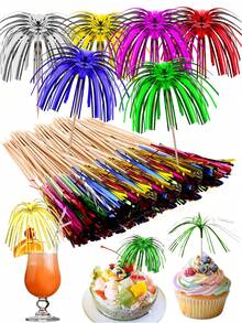 50pcs Foil Firework Cupcake Toppers,Sparkle Blue / White / Silver Tinsel Ocktail Picks,Cake/Cocktail/Food/Fruit/Drinks Picks Toothpick Sticks For Independence Day,Hawaii Party,Birthdays, Weddings, Holidays, Bachelor/Bachelorette Parties - Nhiều màu - Xem 2