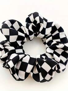 3pcs Women's Minimalist Plaid Hair Scrunchies Set, Suitable For Daily Wear In Spring And Summer - Black and White - View 8