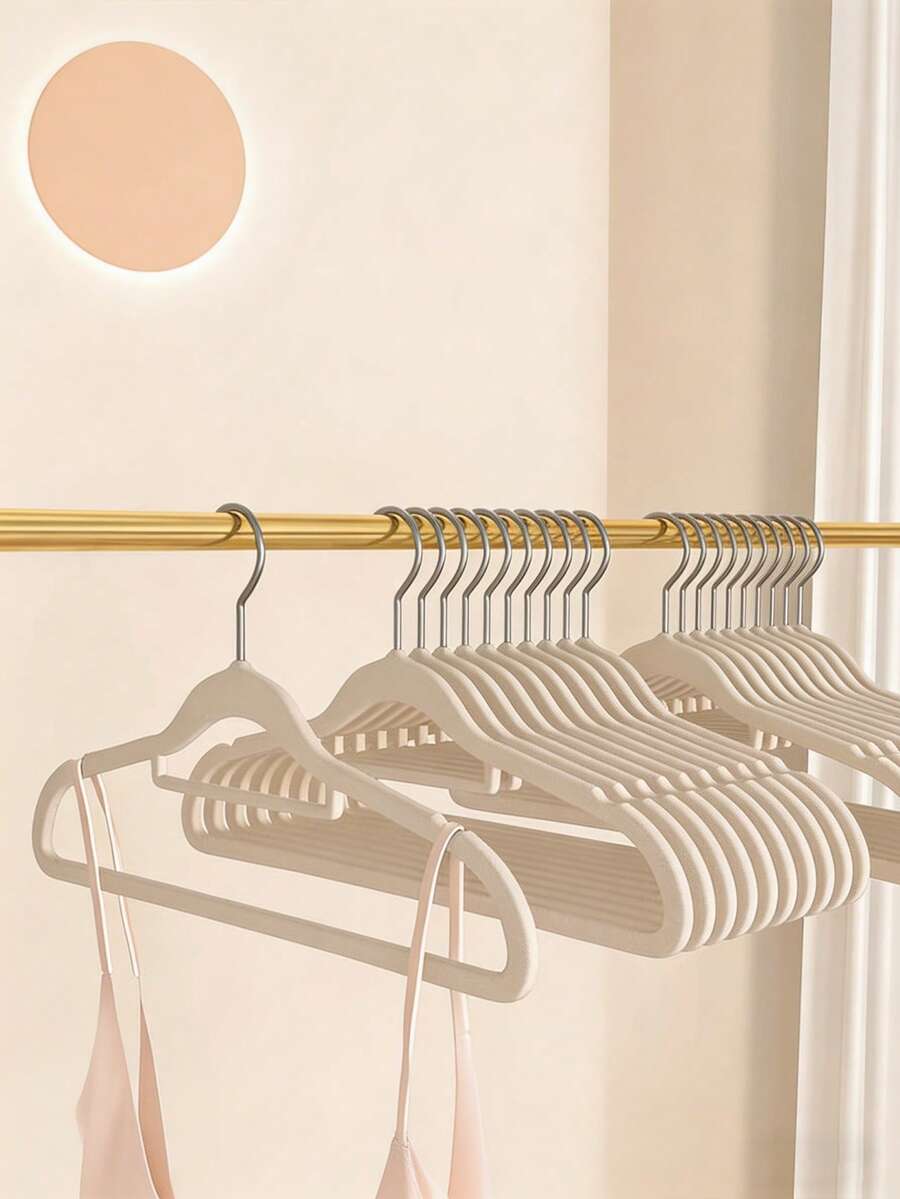 5/10/20/30/40/50 chiếc, Đen/Trắng/Hồng/Xám, Móc treo quần áo phủ nhung, Móc treo quần áo dày dặn, chống trượt, không đường nối, Dụng cụ sắp xếp quần áo gia đình, Sử dụng được cả khi khô và ướt, Tiết kiệm không gian, Chống va đập, Bền chắc