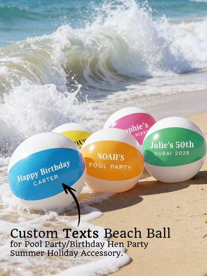 Personalized Beach Ball For Pool Party | Customized Name Inflatable Beach Ball | Birthday Party Holiday Accessory | Wholesale Summer Party Favors. Customized Inflatable Beach Ball With Text, Summer Birthday Bachelorette Party Favors, Lightweight And Easy To Inflate