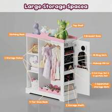 Girls' Princess Dress-Up Wardrobe With Jewelry Cabinet, Mirror, And Shelves; Children's Costume Storage Wardrobe; Clothing Storage Cabinet For Children's Bedrooms - White - View 6