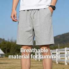 Men's Drawstring Waist Track Shorts, Breathable Quick Dry Athletic Shorts, Loose Fit Lightweight For Gym Training Running Summer Essential - Light Grey - View 8