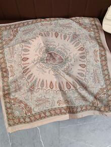 1pc 27.5"X27.5" Luxury Pattern Silk Scarf, Fashionable Design Suitable For Daily Wear, ,Holiday,Travel - Khaki - View 4