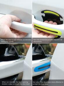 8pcs Car Door Handle Protective Luminous Stickers, Blue, Yellow, Green, White Door Handle Decals, Reflective Anti-Scratch Anti-Collision Strips - A - View 5