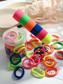 50 Pcs Jar Basic High Elastic Hair Ties Ponytail Holders For Girls - Multicolor - View 4