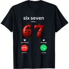 Vintage67 Calls: Funny Meme, Silly Brainrot, Gen Z T-Shirt, Summer Tops - 黑色 - 查看 1