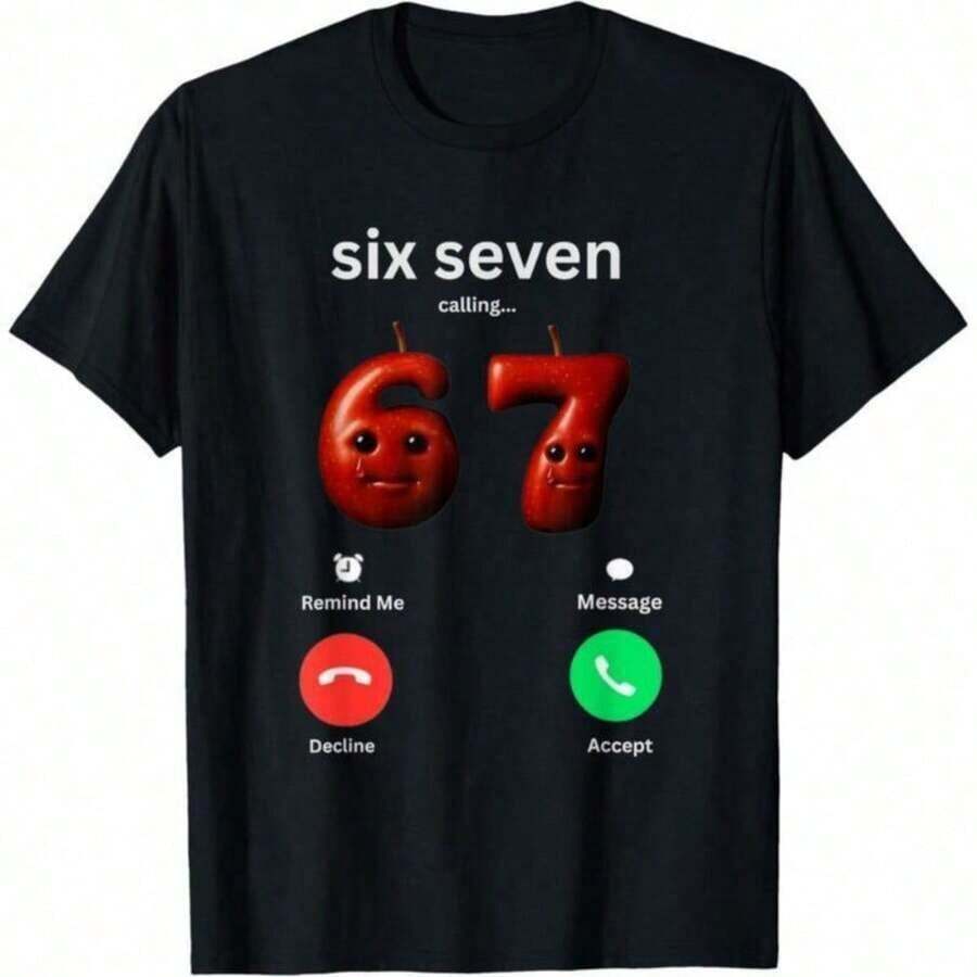 Vintage67 Calls: Funny Meme, Silly Brainrot, Gen Z T-Shirt, Summer Tops - 黑色 - 查看 1