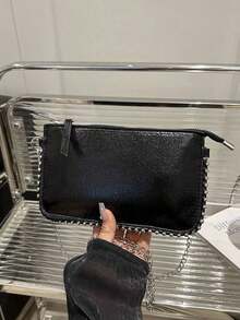 Cracked Leather Envelope Bag, New Fashion Charisma Lady's Shoulder Bag, Beaded Popular-Body Clutch, Elegant Faux Pearl Bag - 黑色 - 查看 12