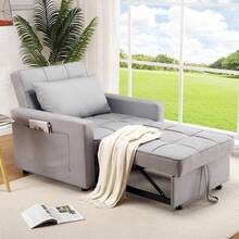 Sofá Cama 3 en 1 Plegable para salón – Respaldo Ajustable, tapizado en Lino, diseño Compacto con Bolsillos Laterales – Ideal para Invitados y Espacios reducidos – Color Gris Claro - Gris Claro - Ver 1