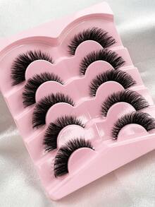 5 Pairs DD Curl Fluffy Russian Mink False Eyelashes, 3D Voluminous Dense Cat Eye Faux Lashes, Messy Mink Lashes, Long Fox Eye Lifting Lash Set, Full Root Extended Volumizing Outer Corner Makeup - Black - View 6