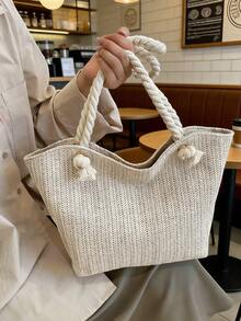 Túi Tote Cói Đi Biển Mùa Hè, Sức Chứa Lớn, Thời Trang, Đa Năng, Túi Đeo Vai Thường Ngày - Màu be - Xem 8