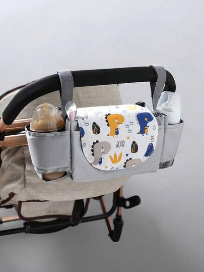 1 pieza Bolsa colgante de poliéster para cochecito, portavasos/botellas multifuncional, bolsa cambiadora de pañales, cesta de almacenamiento para accesorios de cochecito de bebé