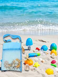 Bolso de playa de malla - Correa para el hombro ajustable y plegable, ligero, adecuado para actividades al aire libre, picnics, recolección de conchas | Bolso de colores brillantes | Asa duradera, bolso de playa adecuado para niños, niñas, que se puede usar como accesorio de playa, natación, fiesta, regalo para amigos, artículos de viaje esenciales para damas - Multicolor - Ver 17