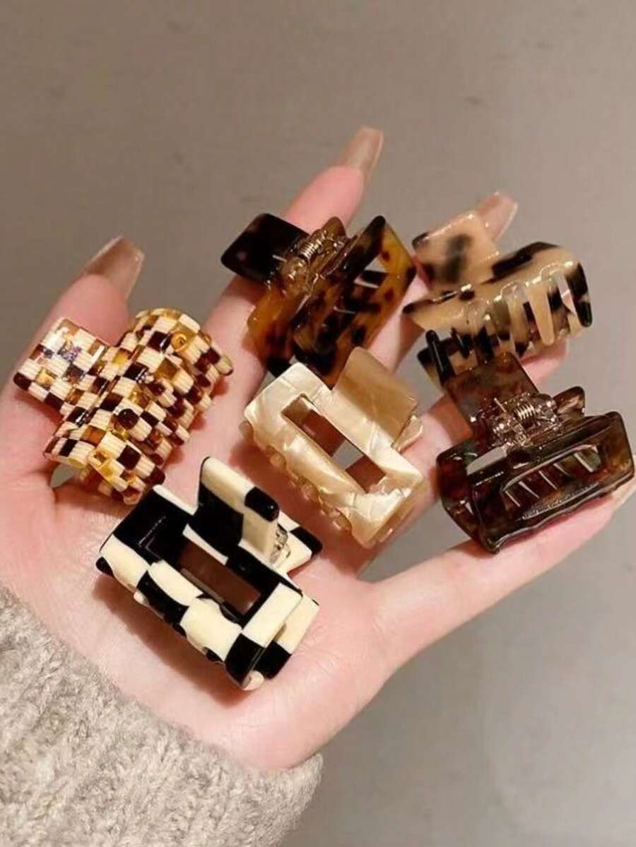 4/6个（3.5厘米）随机豹纹防滑醋酸纤维发夹，适合女孩和女士 - 可牢固固定马尾辫和发髻 - 彩色 - 查看 1