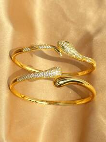Conjunto de pulseiras em formato de cobra com zircônias cravejadas e banho de ouro 18K | Pulseira luxuosa com cabeça e cauda curva de cobra | Joias da moda em estilo boêmio, perfeitas para casamentos, festas, uso diário, férias, praia e festivais | Presente ideal para madrinhas, Dia dos Namorados, aniversários, Natal e outras ocasiões especiais. - Multicolorido - Ver 9