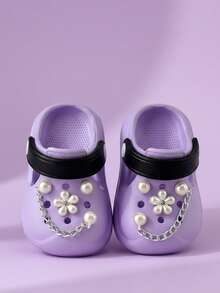 HAHABOBO New Kids Girls Sandals With 3D Flower Chain Decor, Purple, Fashion Versatile Elegant EVA Material Slip-On, Lightweight Comfortable Soft, Indoor Home Shower Outdoor Walking Travel School Beach All Season Spring Summer - Purple - View 5