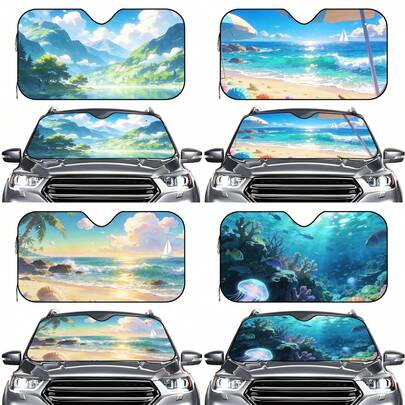 1 pieza Parasol para ventana delantera del coche con diseño de paisaje hermoso, mantiene el interior del coche fresco, apto para SUV y sedán