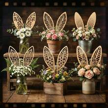 12pcs Wooden Craft Rabbit Ear Garden Decor Stakes, Outdoor Flower Bed Farm Decoration - A - View 6