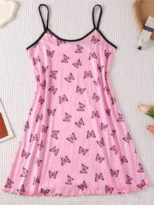 4pcs Women's Heart Print Nightgowns Spaghetti Strap Lettuce Trim Mini Night Dress Sleepwear - Multicolor - View 6