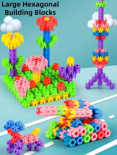 Large Hexagon Building Blocks Set, Promotes Brain Development And Hand-Eye Coordination, Educational Interesting Hexagon Blocks, DIY Puzzle Toys For Boys And Girls 3-6 Years Old, Preschool Desk Toys, Plastic Building Blocks, Classroom Reward Gift, Birthday Gift, 30pcs/88pcs/256pcs Bag, Suitable For Halloween/Thanksgiving/Christmas