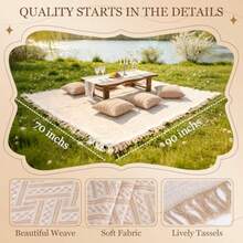 Extra Large Outdoor Boho Picnic Blanket With Table Runner And 6 Throw Pillows Covers For Outdoor Essentials Beach Accessories Garden Party Decoration Patio Park Lawn Grass Ground Festival Mat Beige XL - Màu nâu - Xem 3