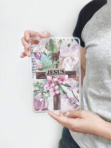 1个耶稣十字架和花卉图案透明防震保护壳，宗教信仰风格，兼容iPad - 無色 - 查看 46