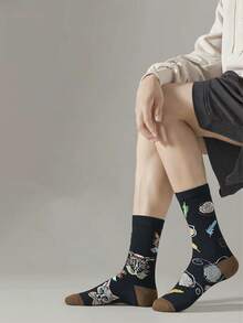 Tất cổ cao in hình mèo ngộ nghĩnh dành cho nam và nữ, chất liệu mềm mại, thoáng khí, thích hợp mặc thường ngày, kiểu dáng thời trang dễ thương dành cho người yêu mèo, phù hợp mọi mùa. - màu đen - Xem 3