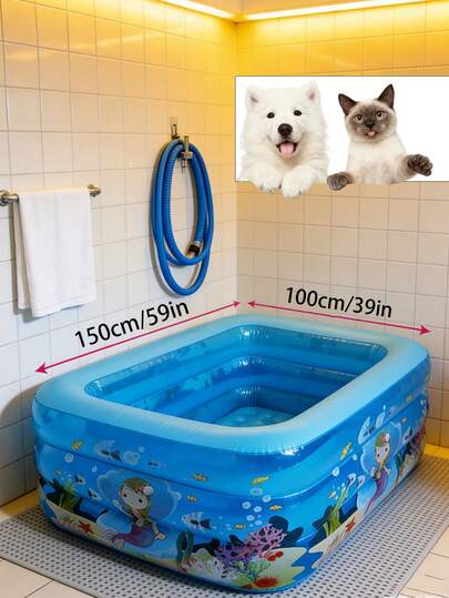 1 pieza Piscina inflable para mascotas de 59 pulgadas, piscina inflable plegable de PVC para perros y gatos para nadar y bañarse, adecuada para uso en interiores/exteriores en el jardín y el patio