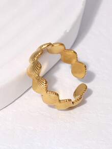 1pc Stainless Steel Shell Openable Ring, Suitable For Women To Wear On Beach Vacation - Gold - View 2