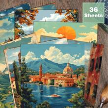 36张6*6英寸复古欧洲城市风景剪贴簿纸，做旧世界地标油画纹理，适用于拼贴画、折纸、装饰、DIY纸艺、子弹笔记、艺术拼贴 | 自然元素 - 方形 - 查看 2