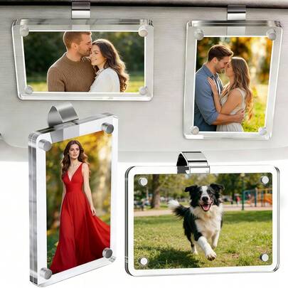 Car Picture Holder, 1Pc Clear Acrylic Magnetic Car Visor Photo Clip, Universal Personalized Hanging Car Picture Frame For Family, Personal, Pets, Travel Pictures